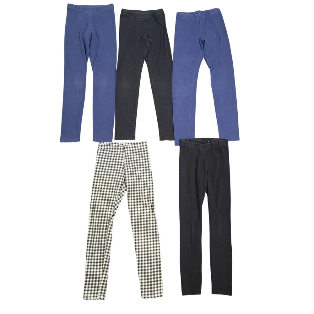 Old Navy Size L 10-12 Leggings Bundle Girls 5 Pack Navy Black Gingham Stretch